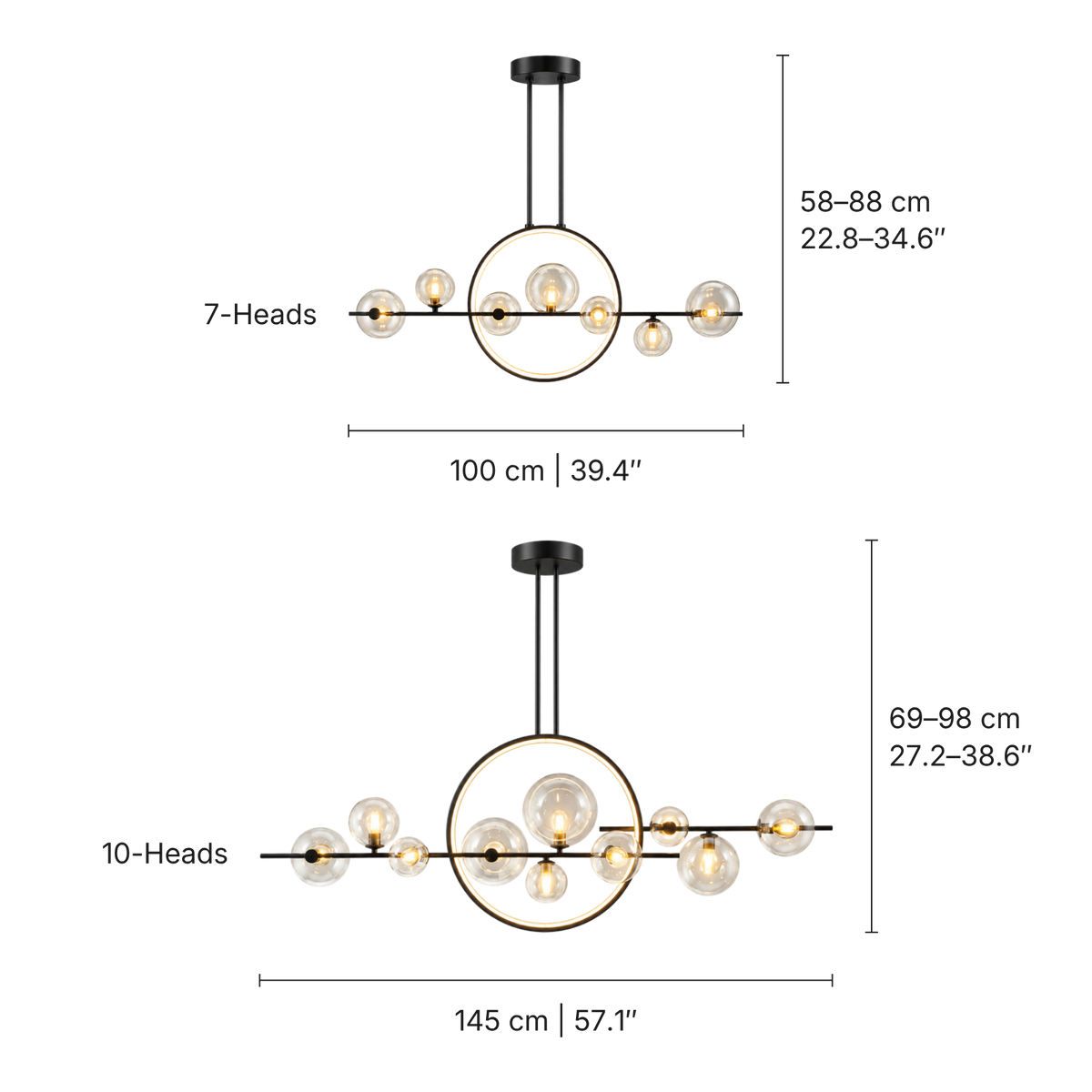 Circular Glass Globe LED Pendant Light – Geometric Linear Chandelier