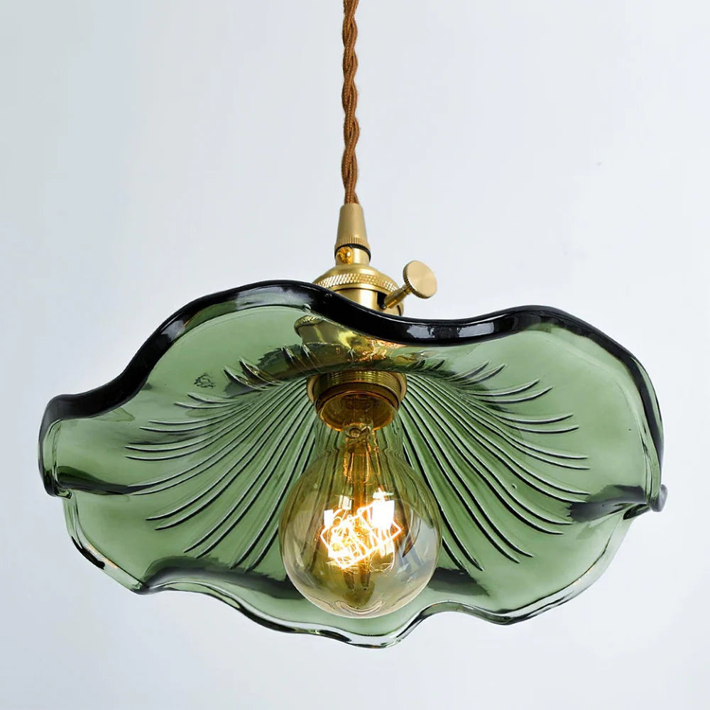 Vintage Floral Glass Pendant Light – Wavy Glass Shade Lighting