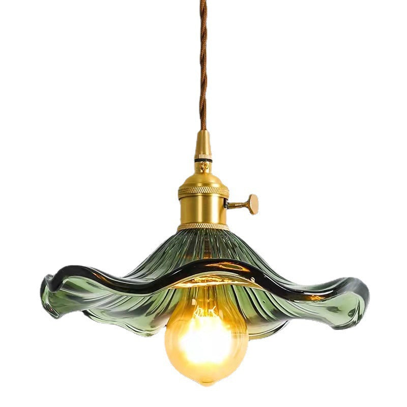 Vintage Floral Glass Pendant Light – Wavy Glass Shade Lighting