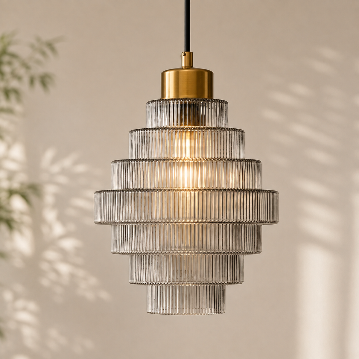 Tiered Ribbed Glass Pendant Light – Antique Brass Lighting