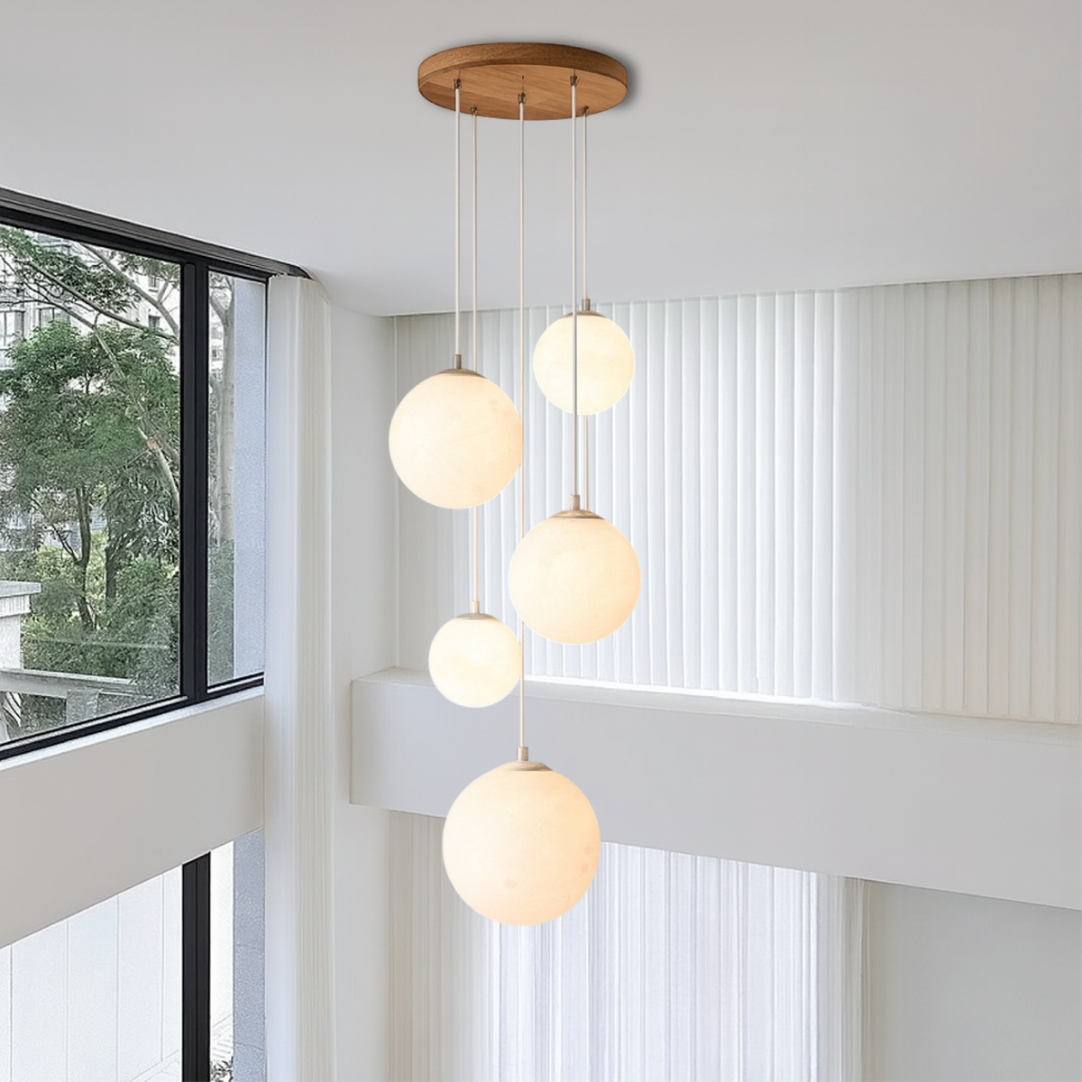 Modern Globe Staircase Chandelier – Cascading LED Pendant Lighting