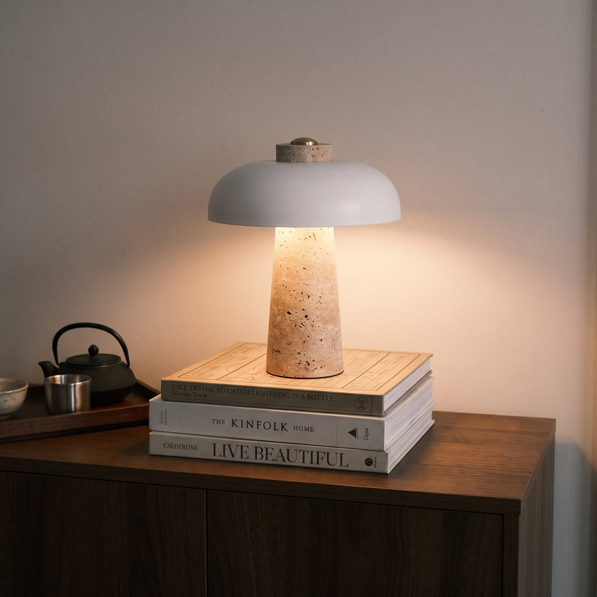 Travertine Mushroom Table Lamp – Natural Stone Accent Lighting