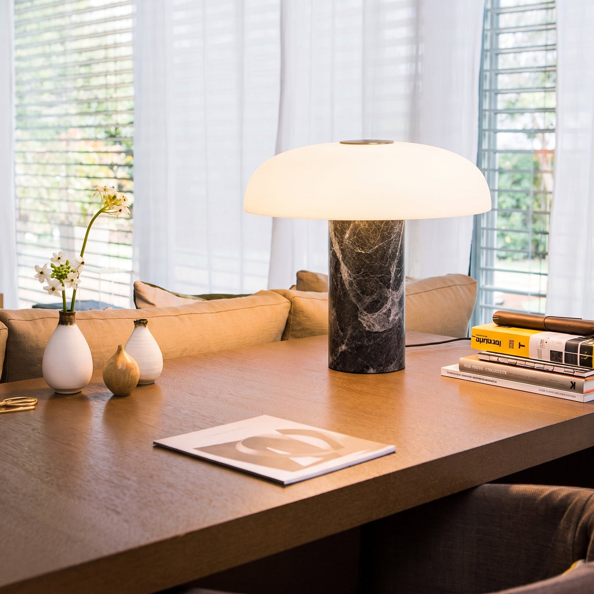 Marble Base Glass Table Lamp – Elegant Mushroom Lighting