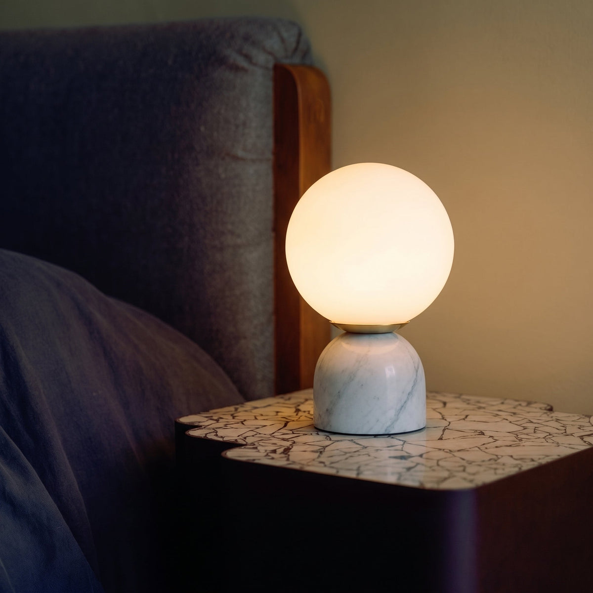Marble Globe Table Lamp – Minimalist Glass Lighting