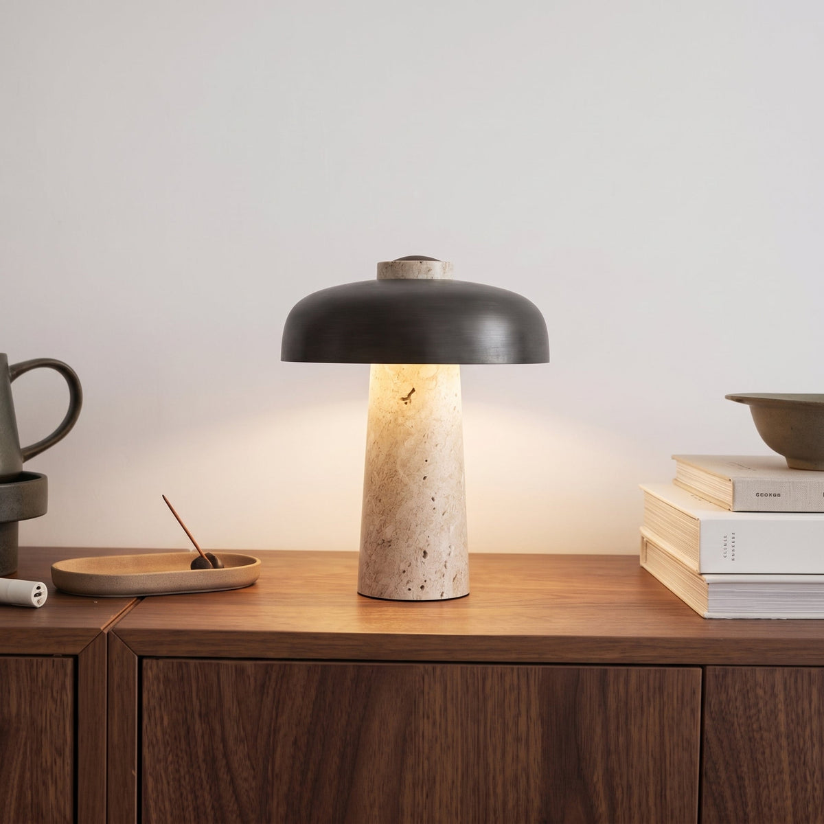 Travertine Mushroom Table Lamp – Natural Stone Accent Lighting