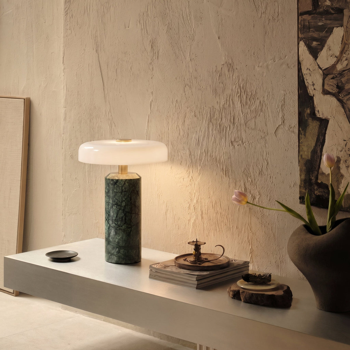 Marble Glass Table Lamp – Modern Rechargeable Ambient Lighting