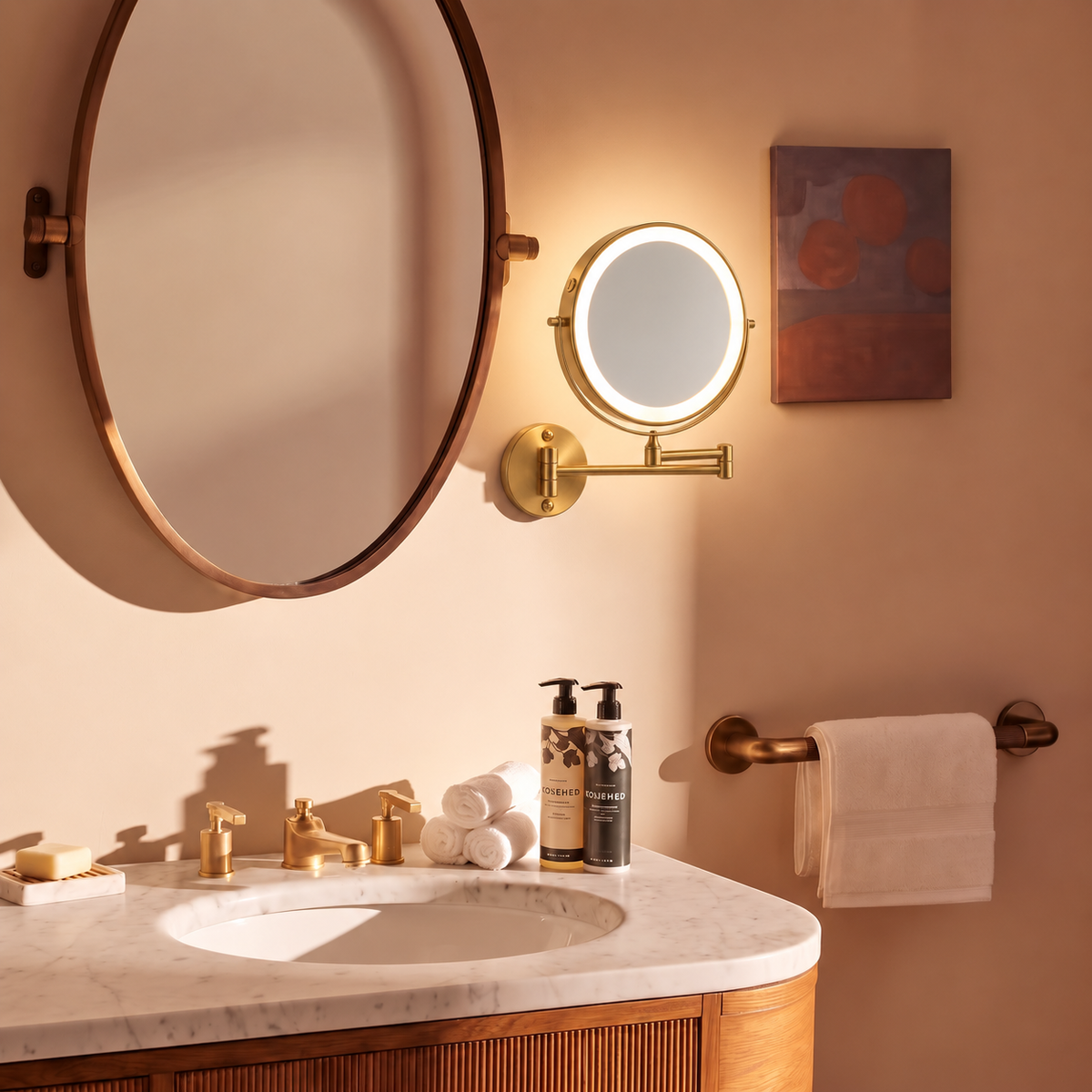 Round LED Vanity Mirror Wall Light – Adjustable Bathroom Lighting