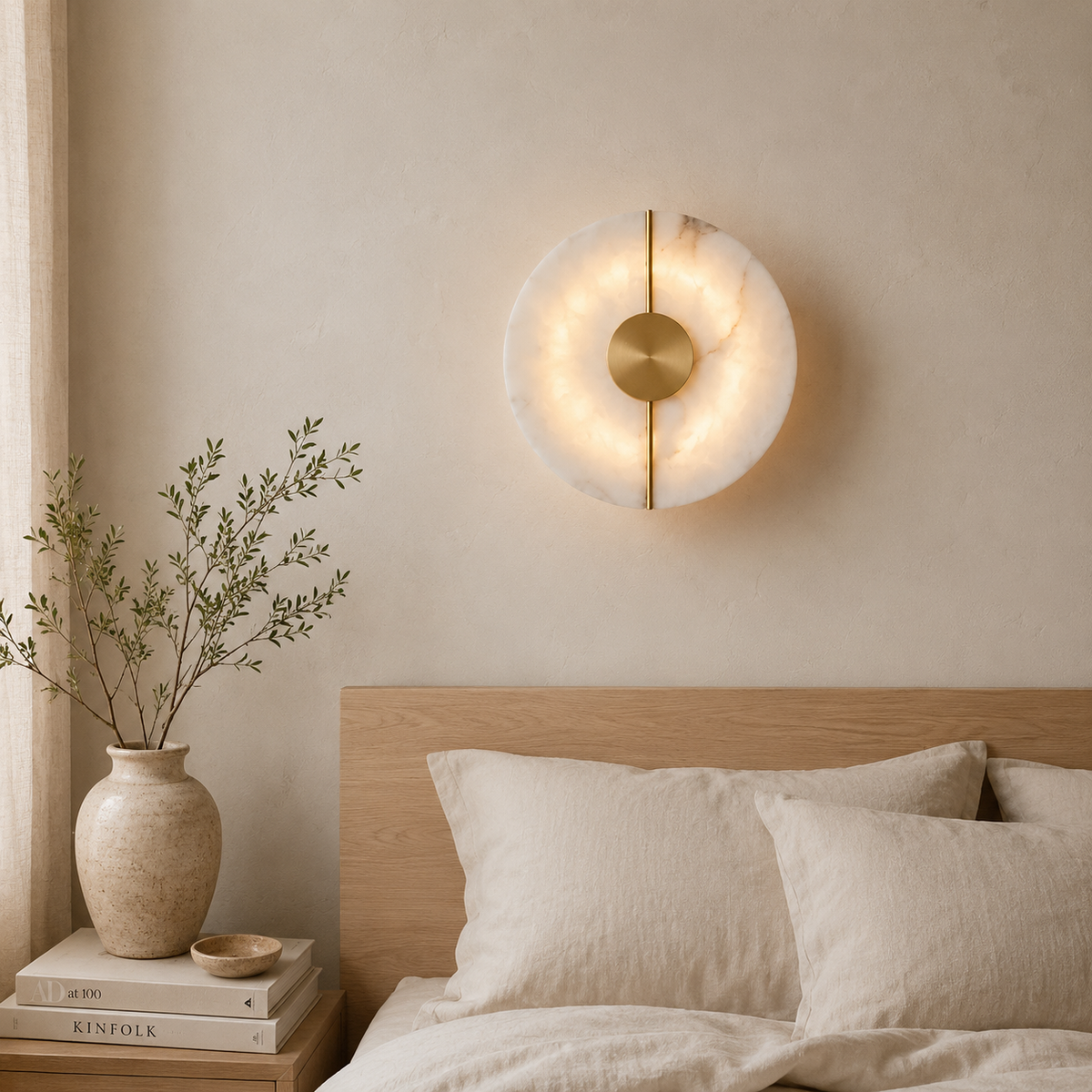 Minimalist Circular Alabaster Marble LED Wall Light