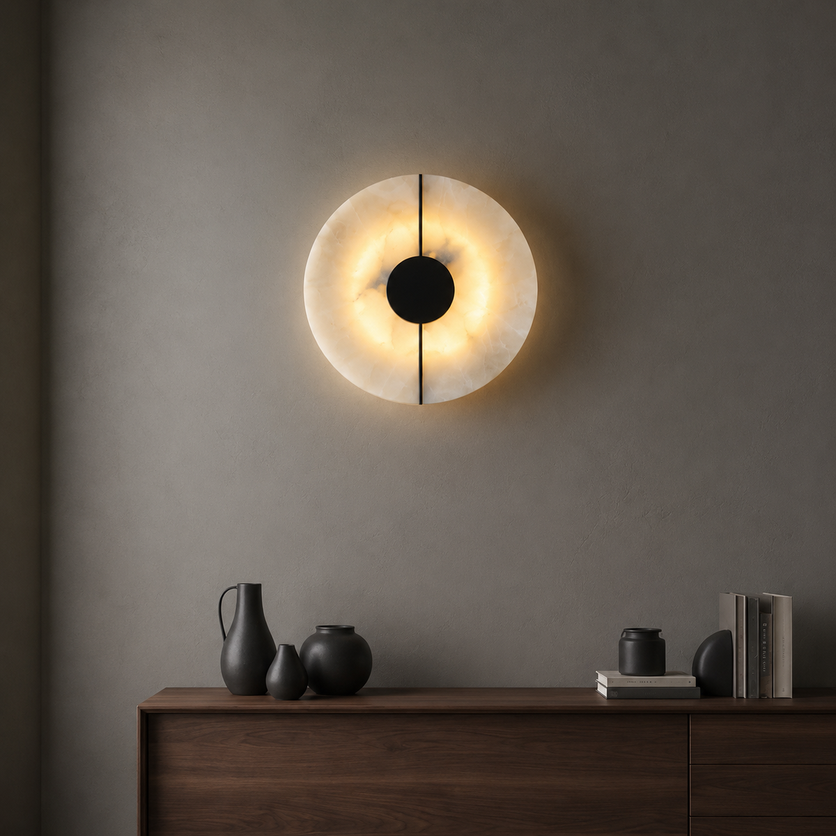 Minimalist Circular Alabaster Marble LED Wall Light