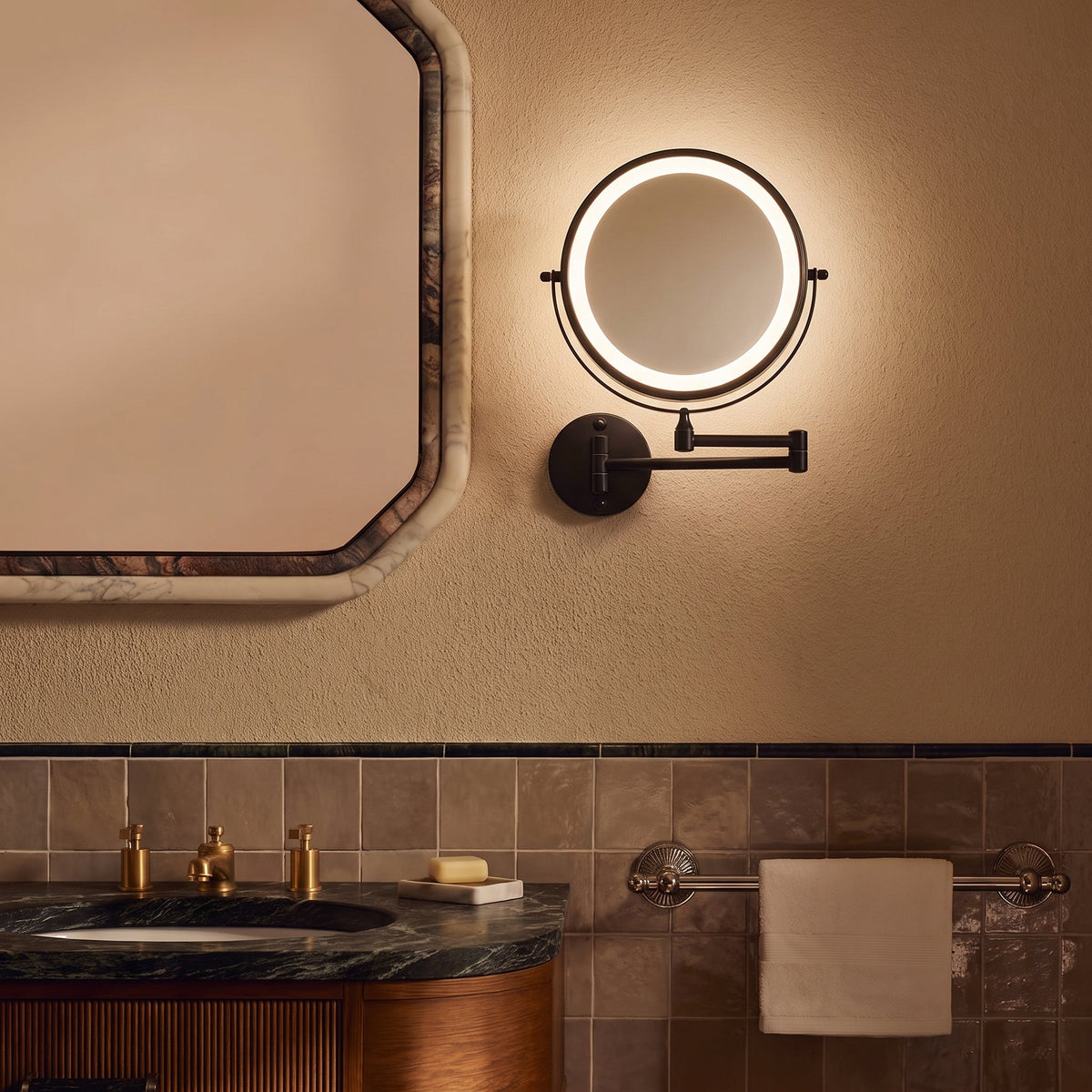 Round LED Vanity Mirror Wall Light – Adjustable Bathroom Lighting
