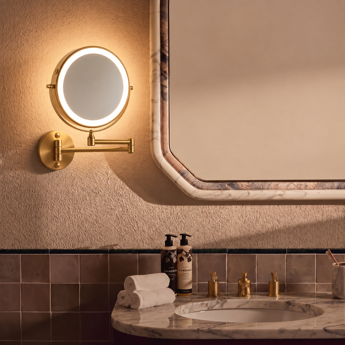 Round LED Vanity Mirror Wall Light – Adjustable Bathroom Lighting