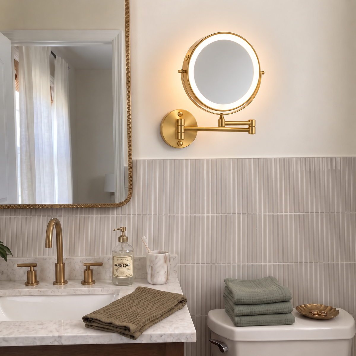 Round LED Vanity Mirror Wall Light – Adjustable Bathroom Lighting