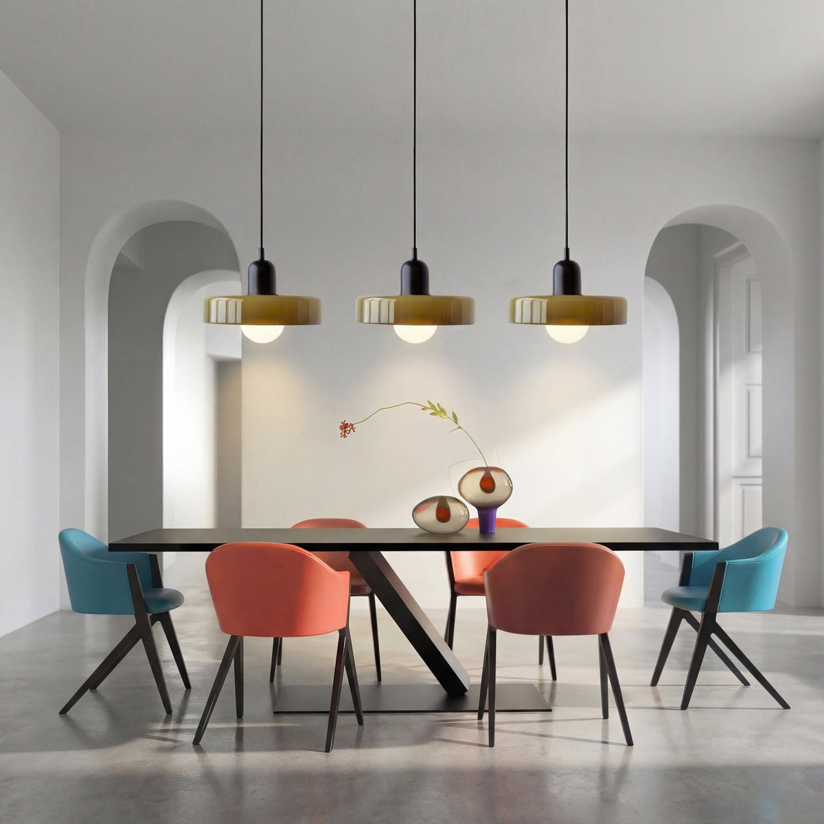 3-Head Bauhaus Colored Glass Pendant Light – Modern Retro Hanging Lighting