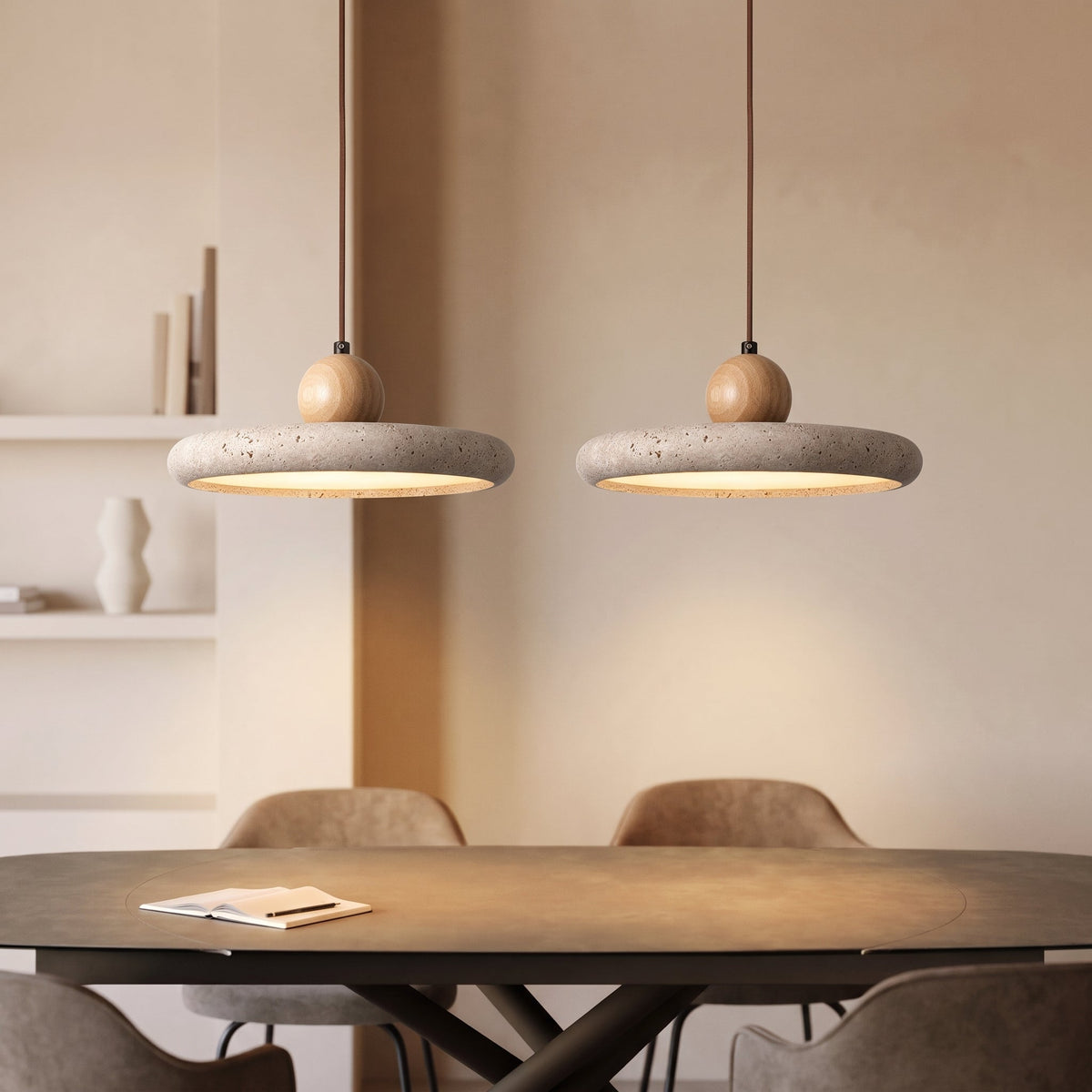 Travertine Wood Pendant Light – Modern Natural Stone Lighting