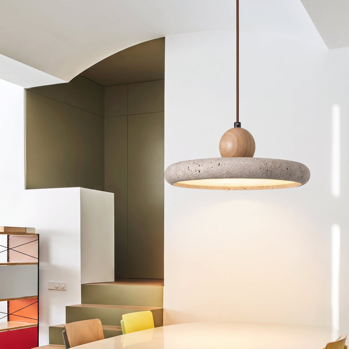 Travertine Wood Pendant Light – Modern Natural Stone Lighting