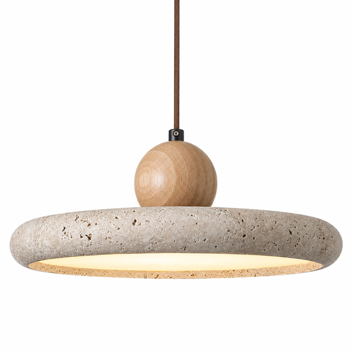 Travertine Wood Pendant Light – Modern Natural Stone Lighting