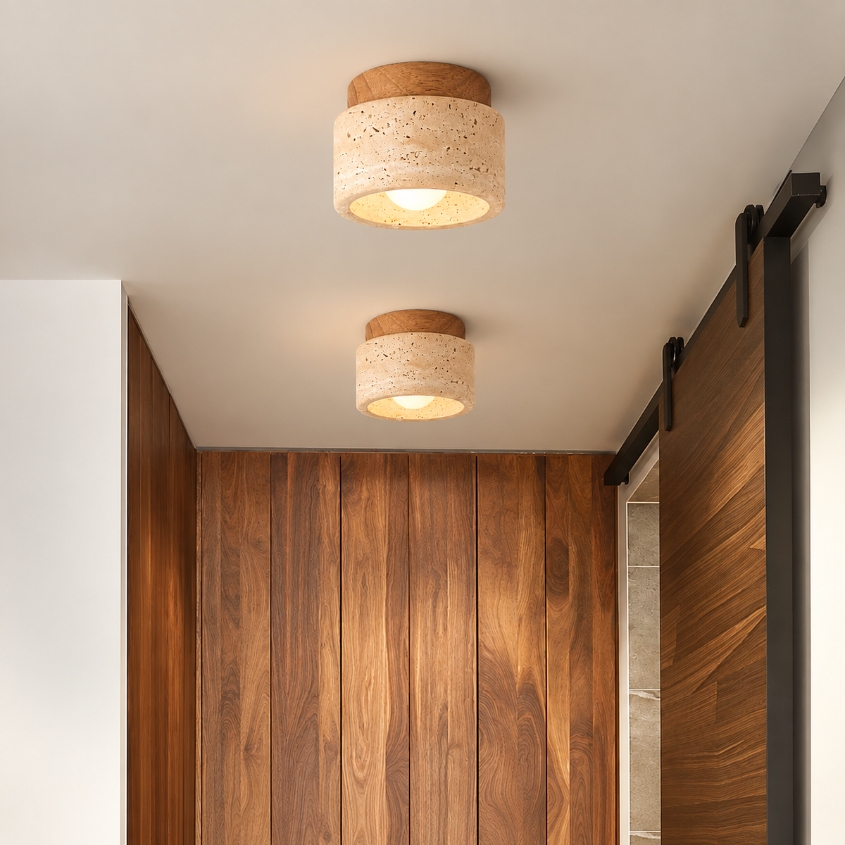 Scandinavian Natural Travertine Flush Mount LED Ceiling Light