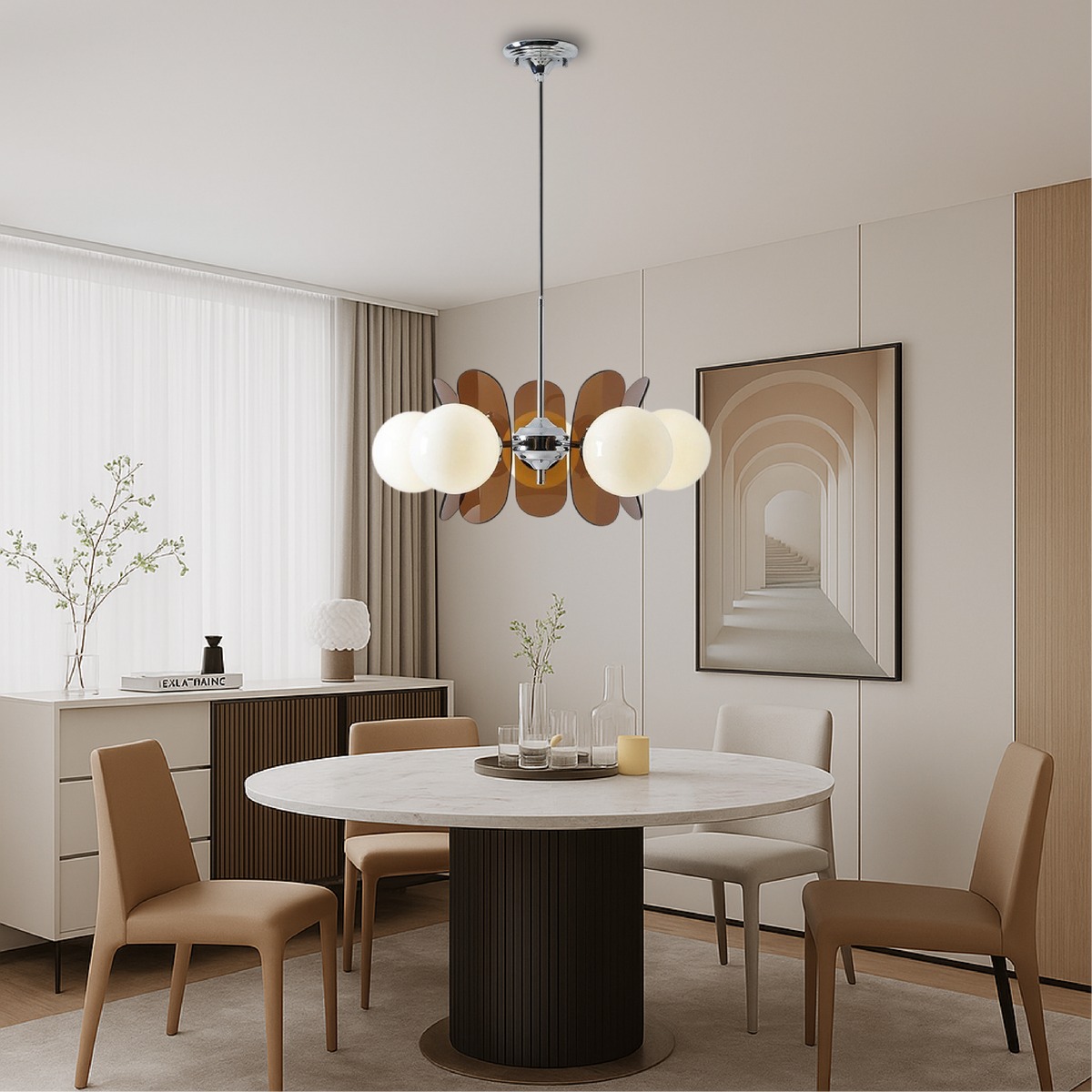 5-Head Bauhaus Chandelier – Modern Retro Glass Lighting
