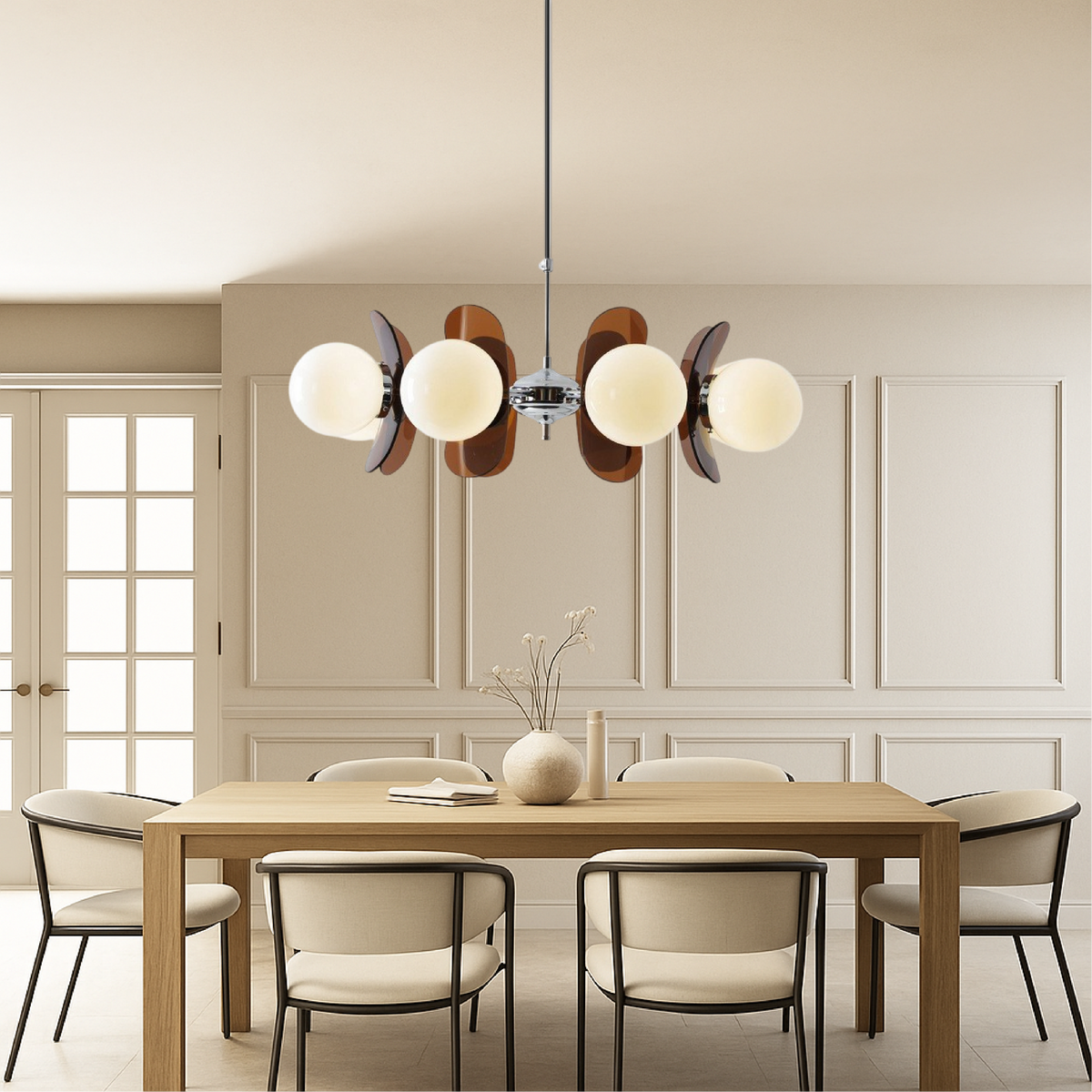 5-Head Bauhaus Chandelier – Modern Retro Glass Lighting