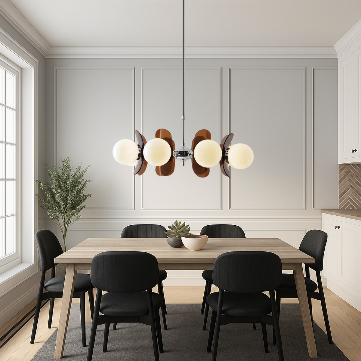 5-Head Bauhaus Chandelier – Modern Retro Glass Lighting
