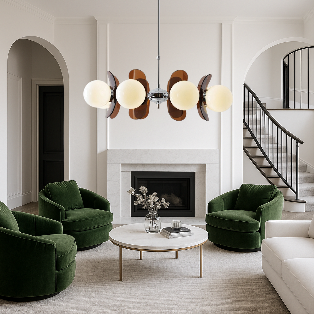 5-Head Bauhaus Chandelier – Modern Retro Glass Lighting