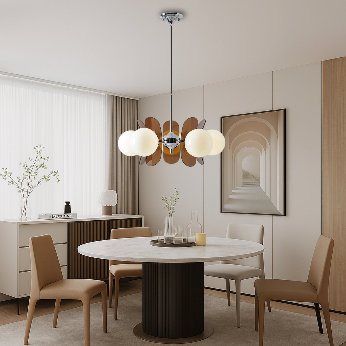 5-Head Bauhaus Chandelier – Modern Retro Glass Lighting