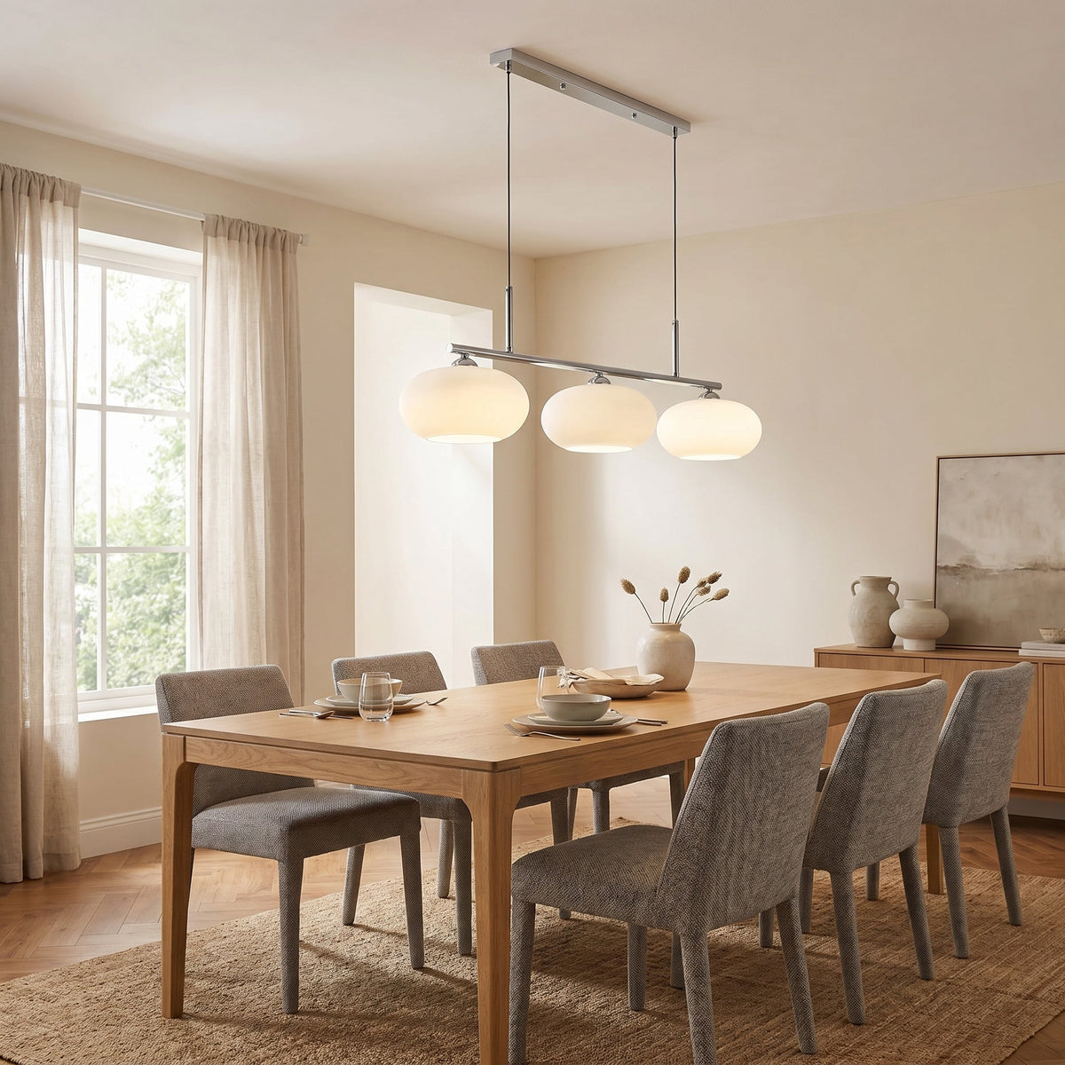 3-Head Glass Pendant Light – Modern Linear Hanging Lighting