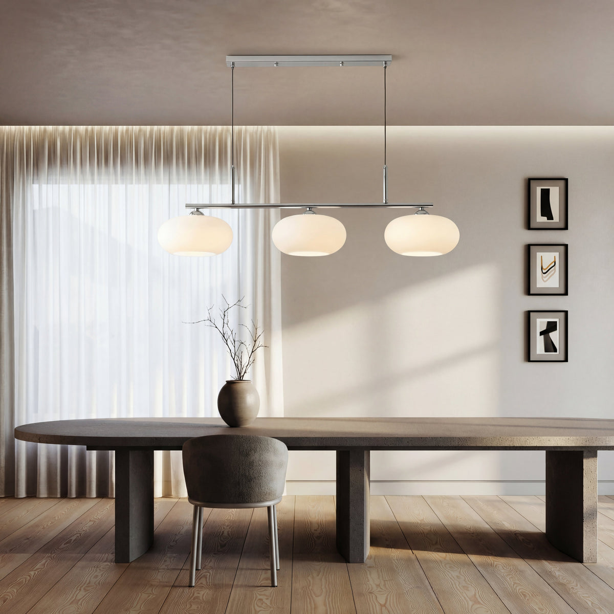 3-Head Glass Pendant Light – Modern Linear Hanging Lighting