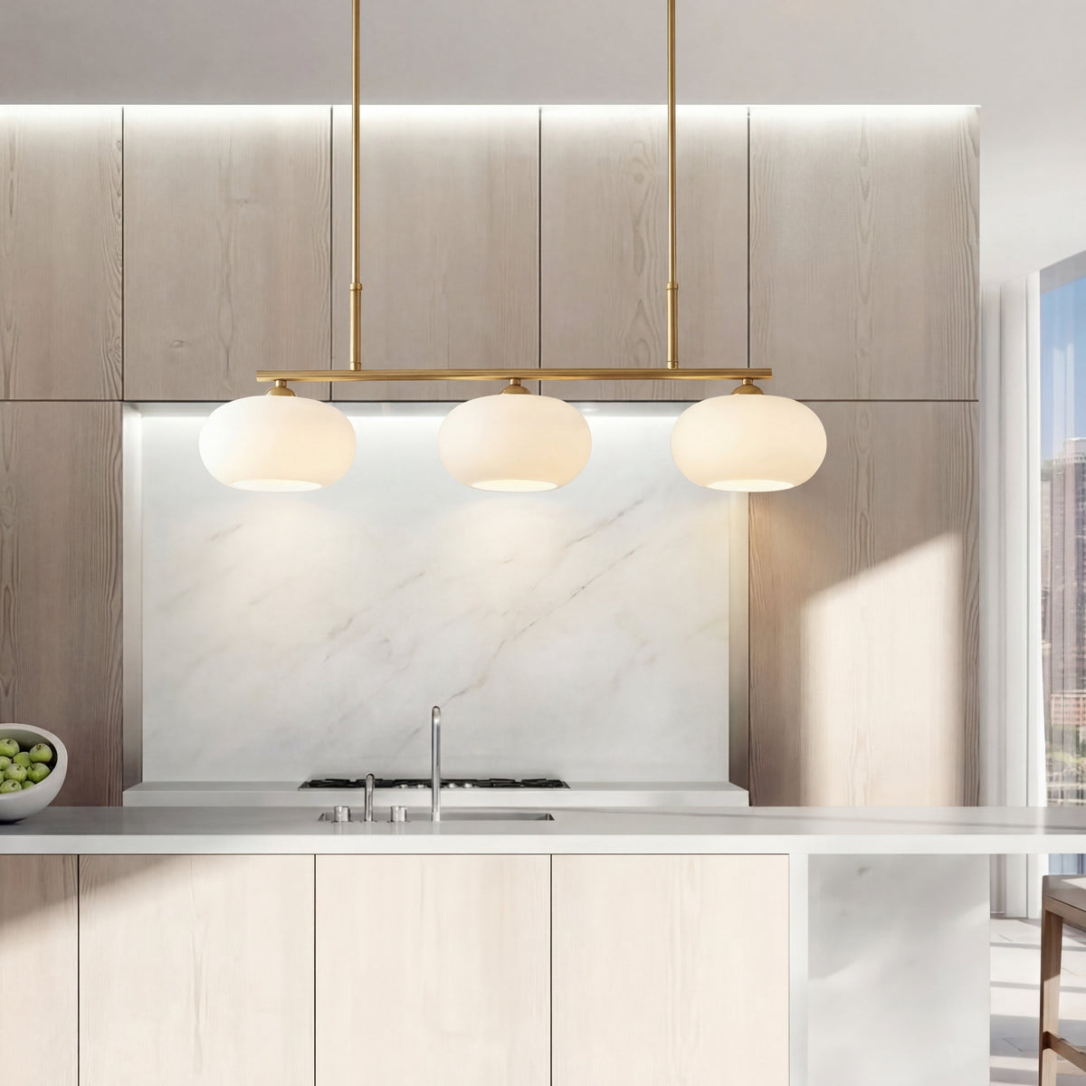 3-Head Glass Pendant Light – Modern Linear Hanging Lighting