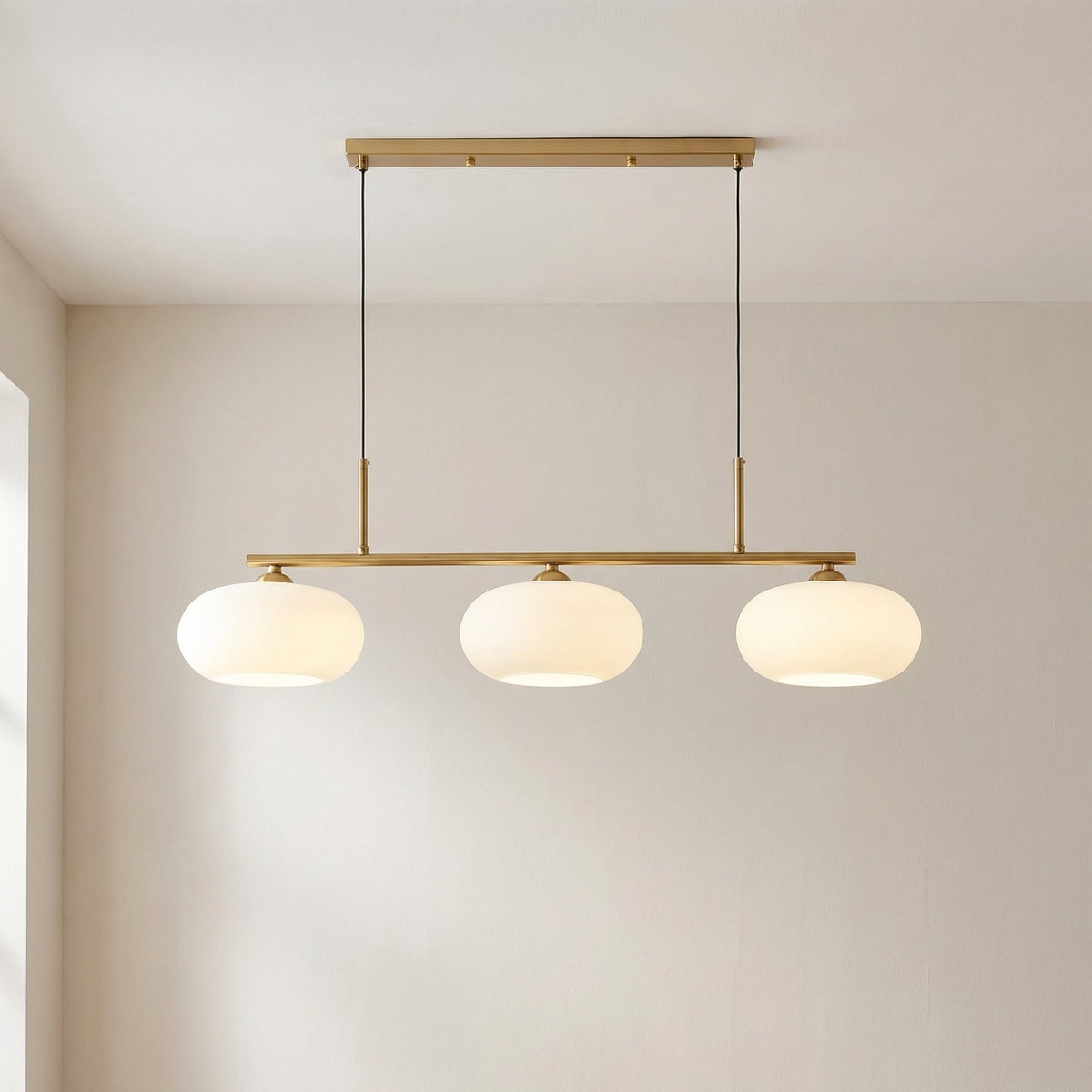 3-Head Glass Pendant Light – Modern Linear Hanging Lighting