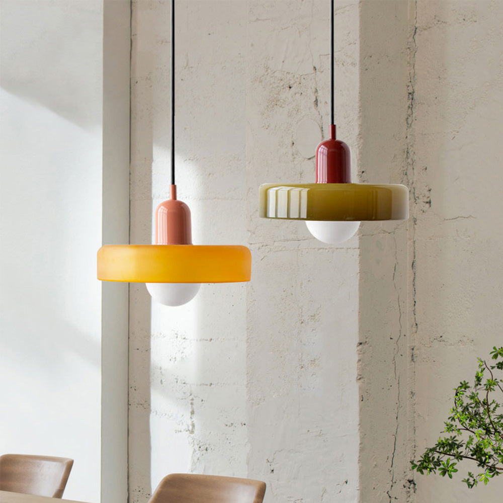 Bauhaus Colored Glass Pendant Light – Retro Modern Hanging Lighting