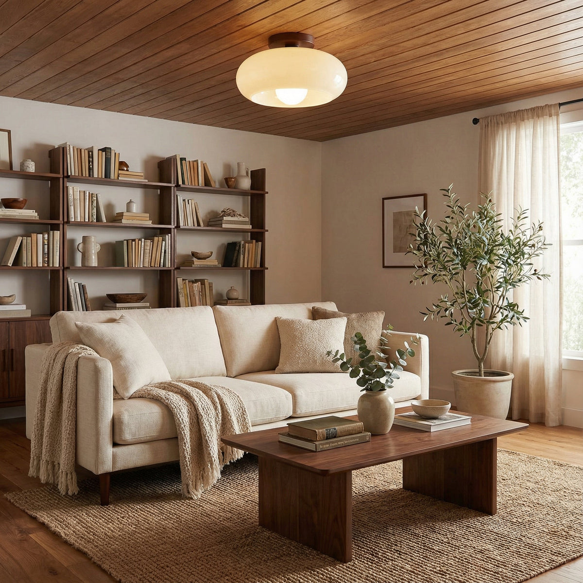 French Bauhaus Cream Ceiling Light – Elegant Retro Glass Lighting