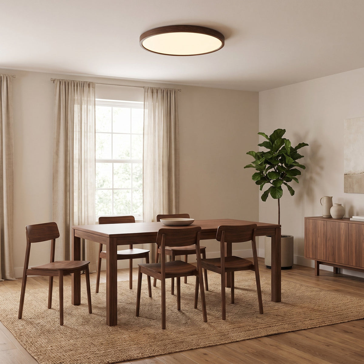 Walnut Wood Ceiling Light – Minimalist Round LED Lighting
