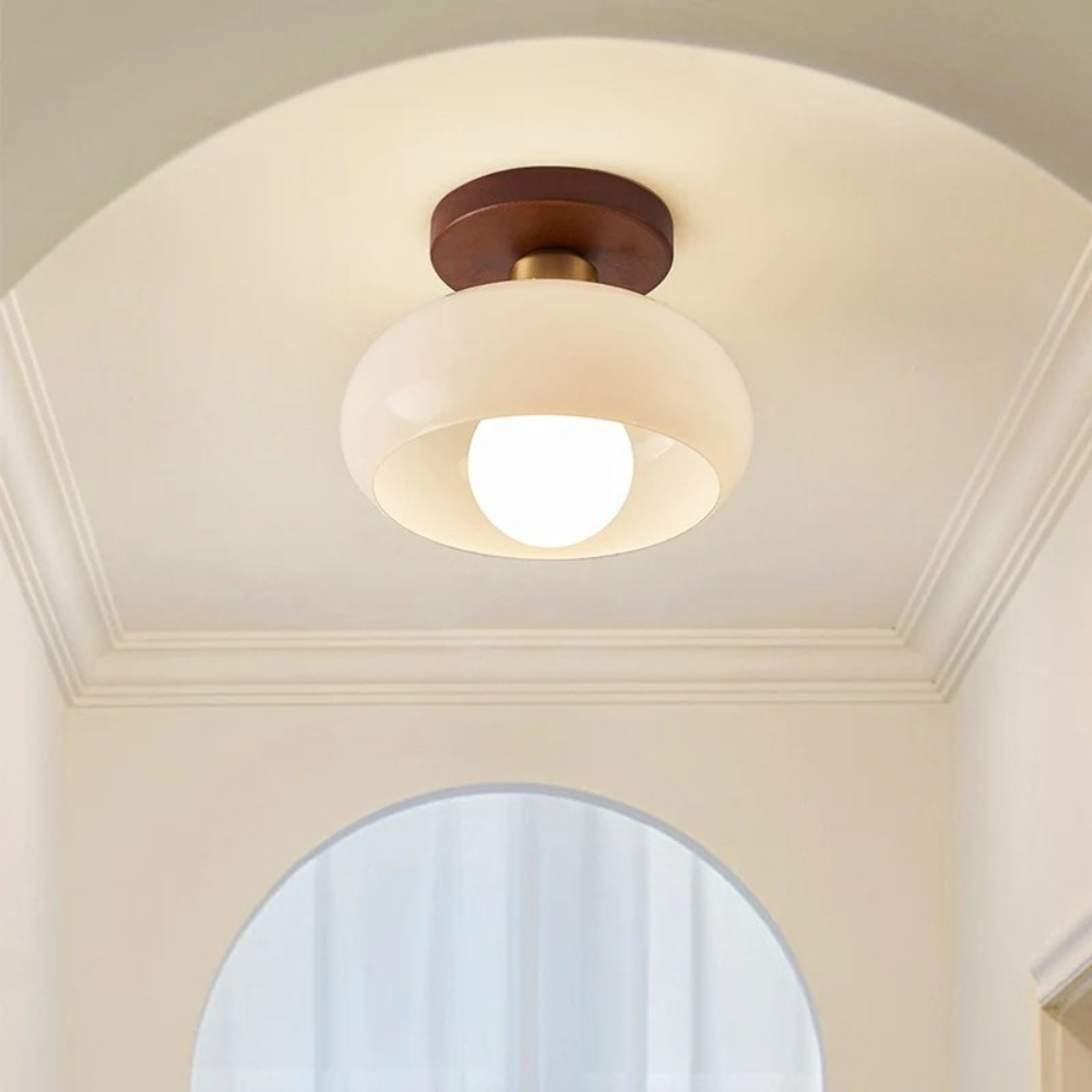 French Bauhaus Cream Ceiling Light – Elegant Retro Glass Lighting