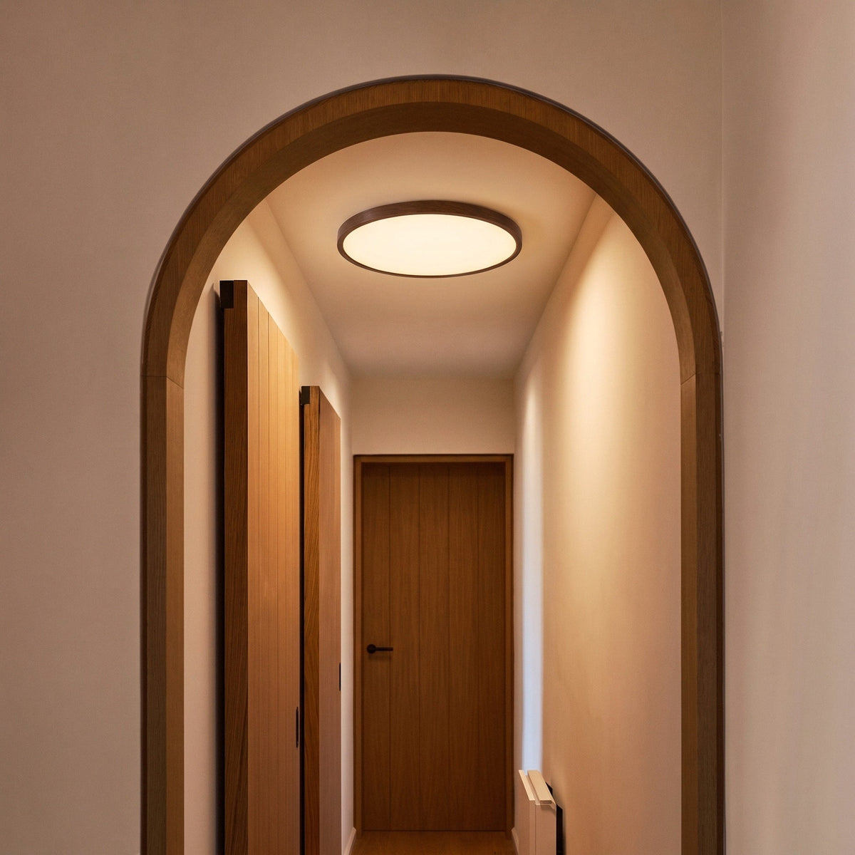 Walnut Wood Ceiling Light – Minimalist Round LED Lighting