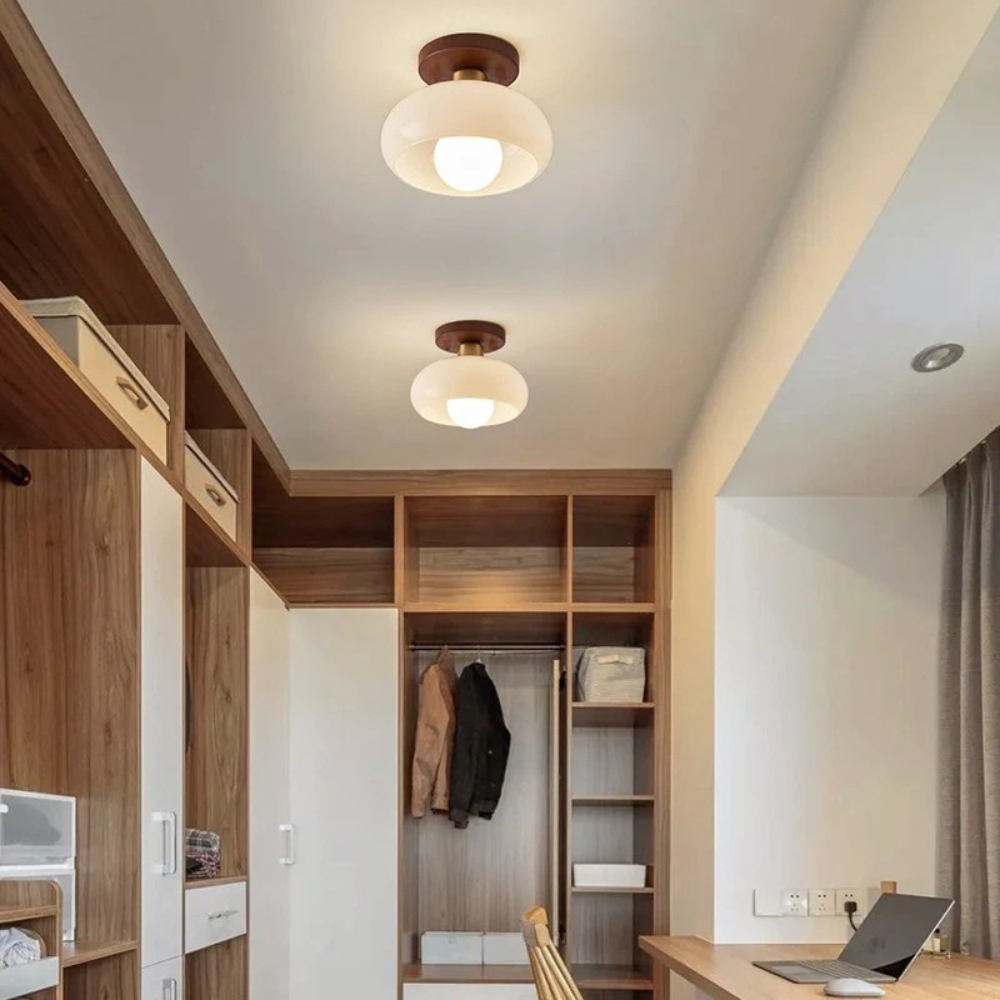 French Bauhaus Cream Ceiling Light – Elegant Retro Glass Lighting