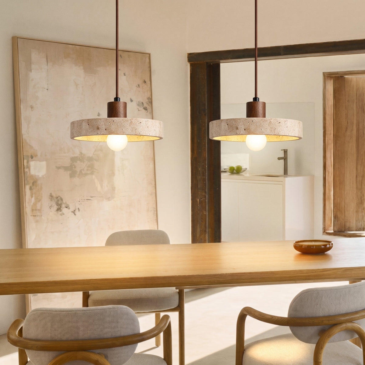 Travertine Stone Pendant Light – Modern Natural Hanging Lighting