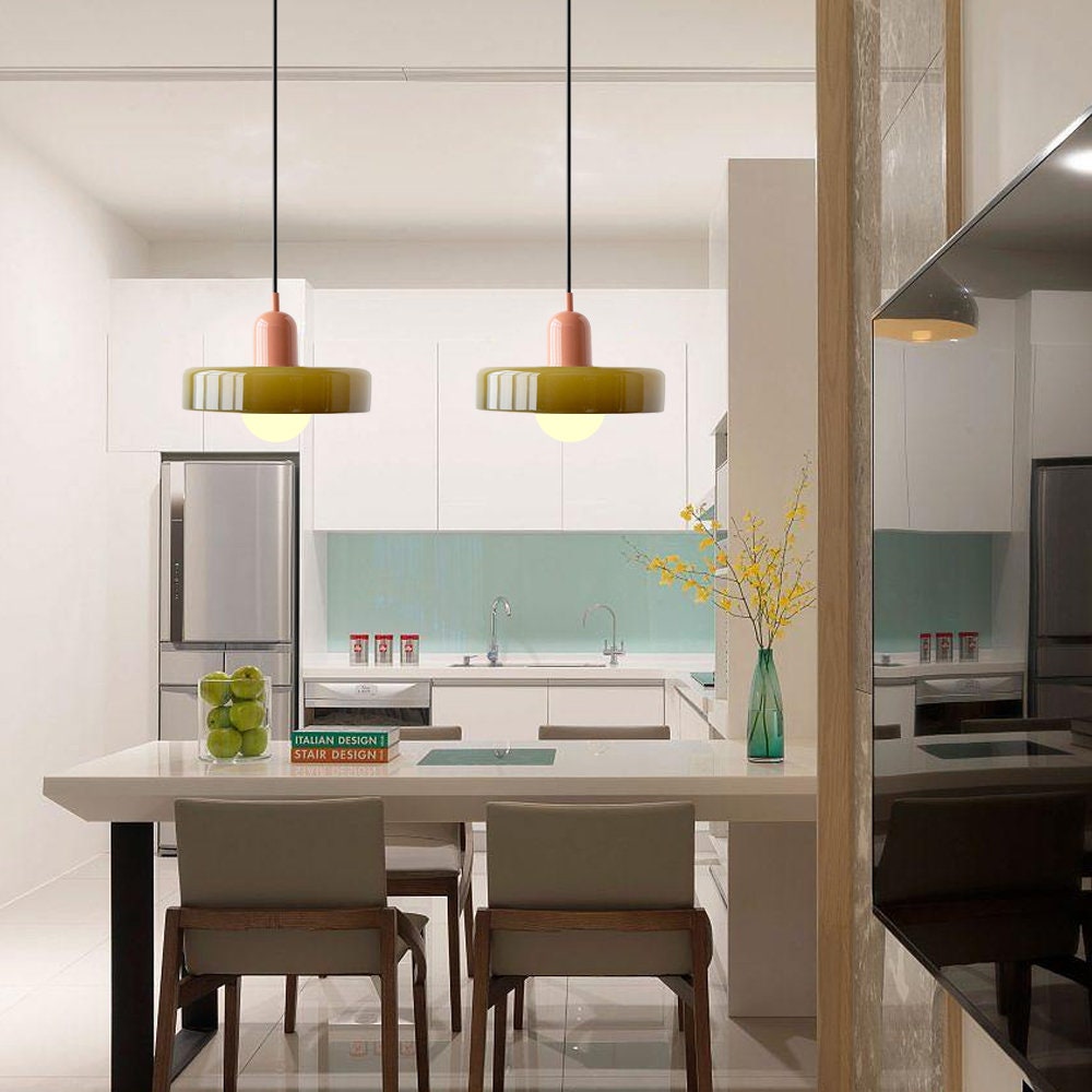 Bauhaus Colored Glass Pendant Light – Retro Modern Hanging Lighting