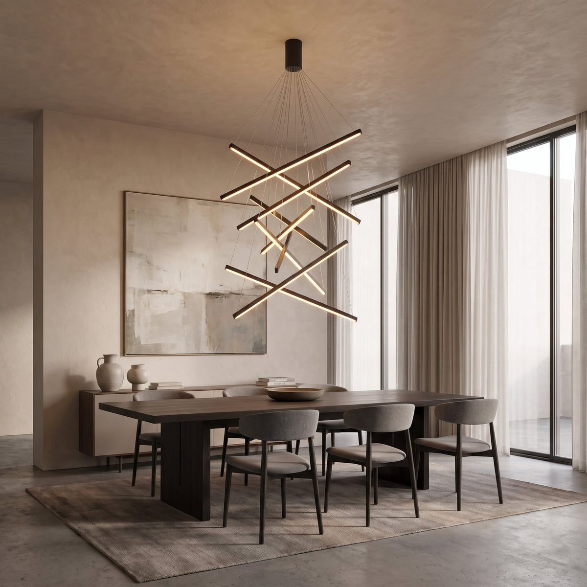Geometric Multi-Bar LED Chandelier – Sculptural Hanging Lighting
