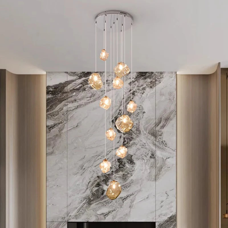Nordic Villa Staircase Chandelier – Modern Glass Pendant Lighting