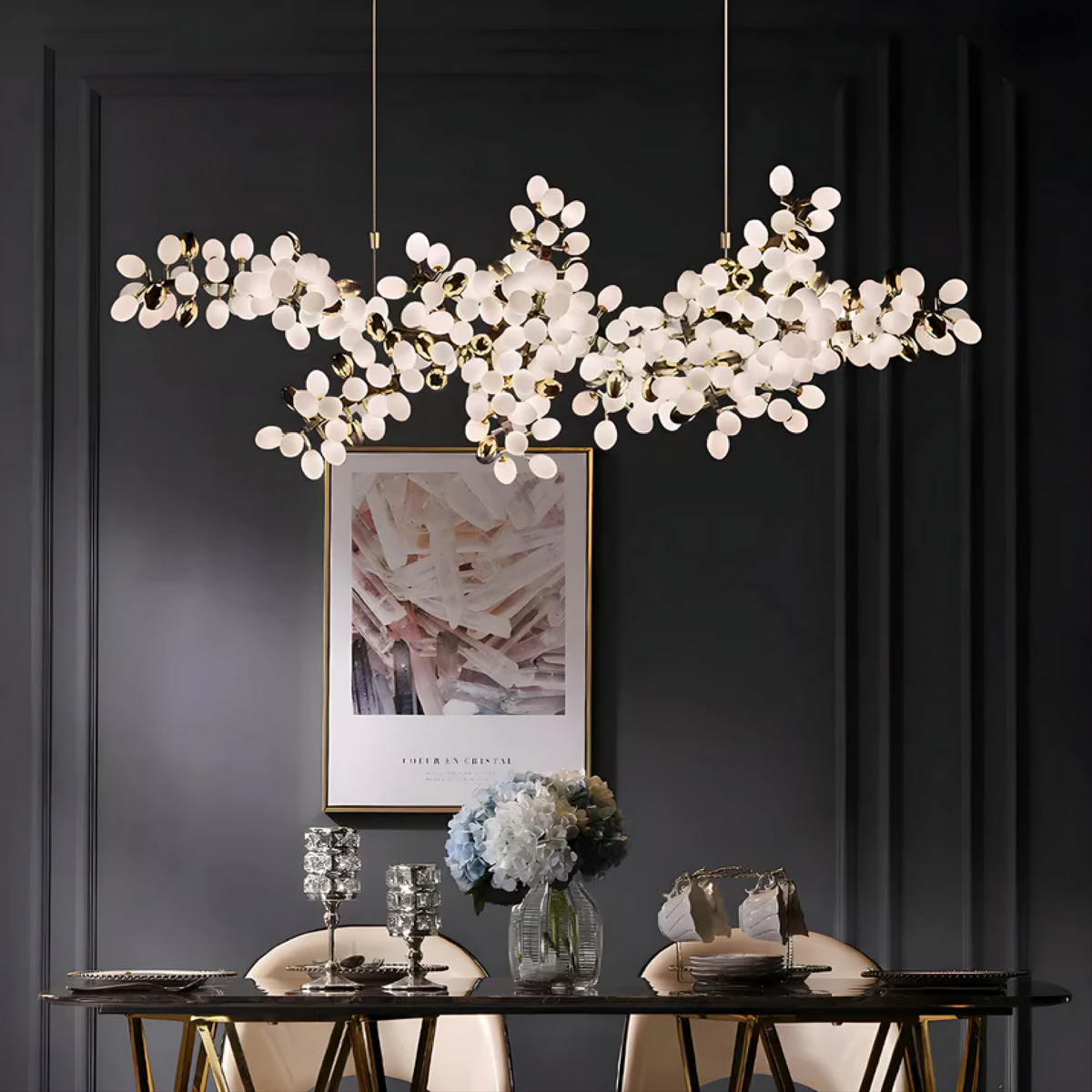 Branching Floral Chandelier – Sculptural Crystal LED Lighting