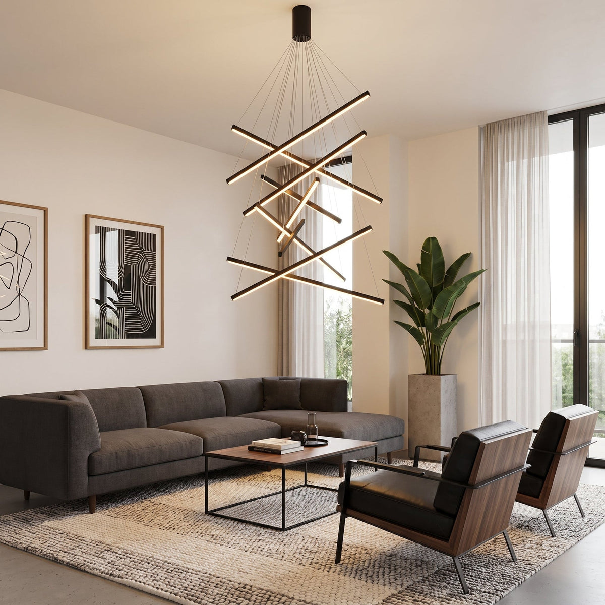 Geometric Multi-Bar LED Chandelier – Sculptural Hanging Lighting