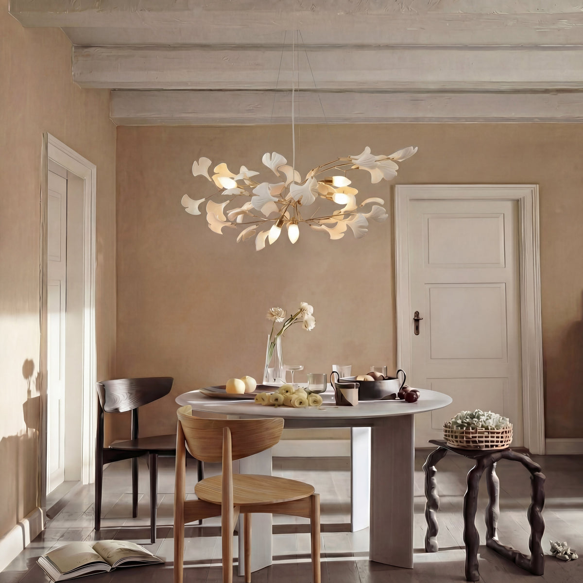 Ginkgo Chandelier – Elegant Floral Ceramic Lighting