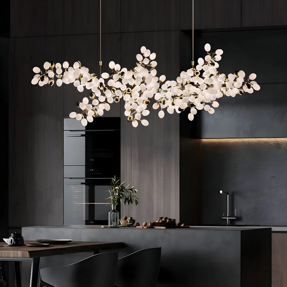 Branching Floral Chandelier – Sculptural Crystal LED Lighting