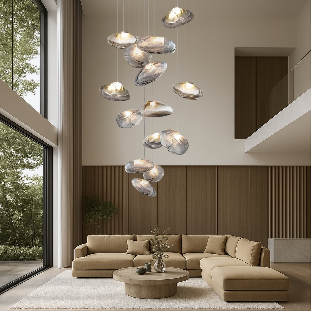 Modern Glass Staircase Chandelier – Cascading LED Pendant Lighting