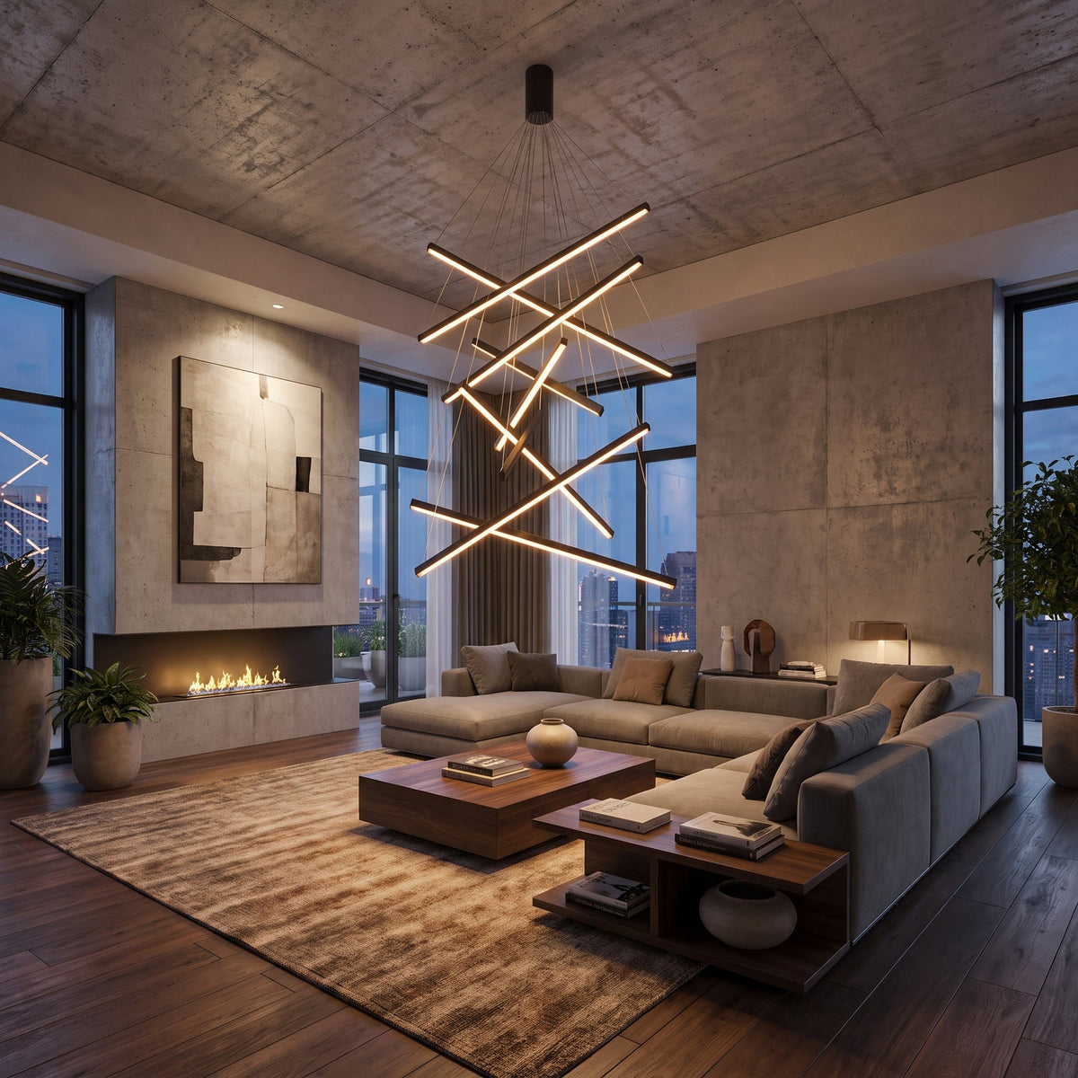Geometric Multi-Bar LED Chandelier – Sculptural Hanging Lighting