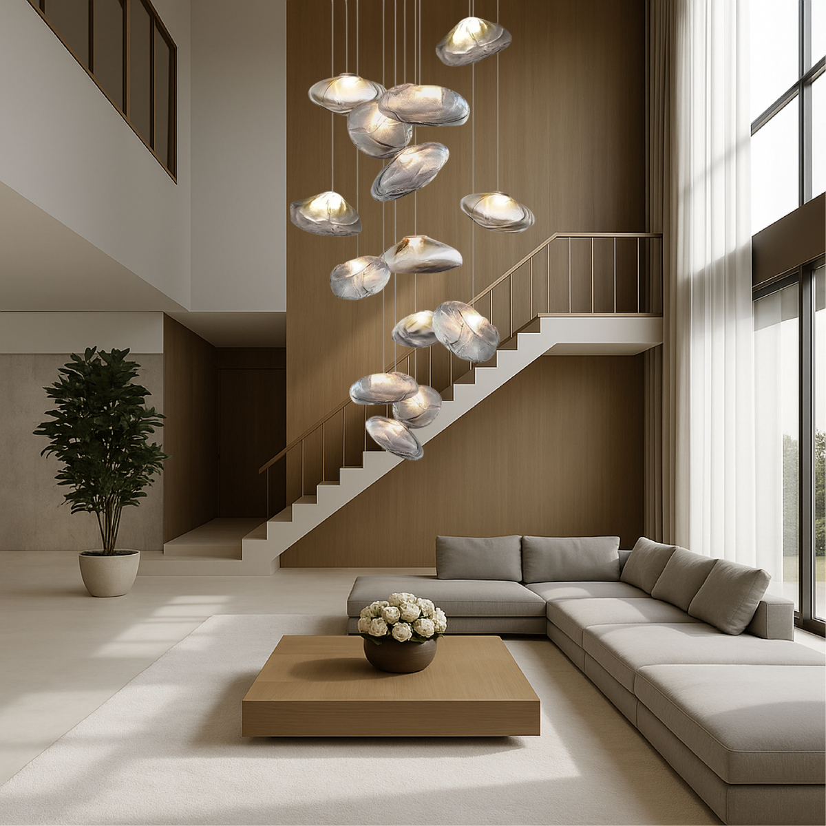 Modern Glass Staircase Chandelier – Cascading LED Pendant Lighting