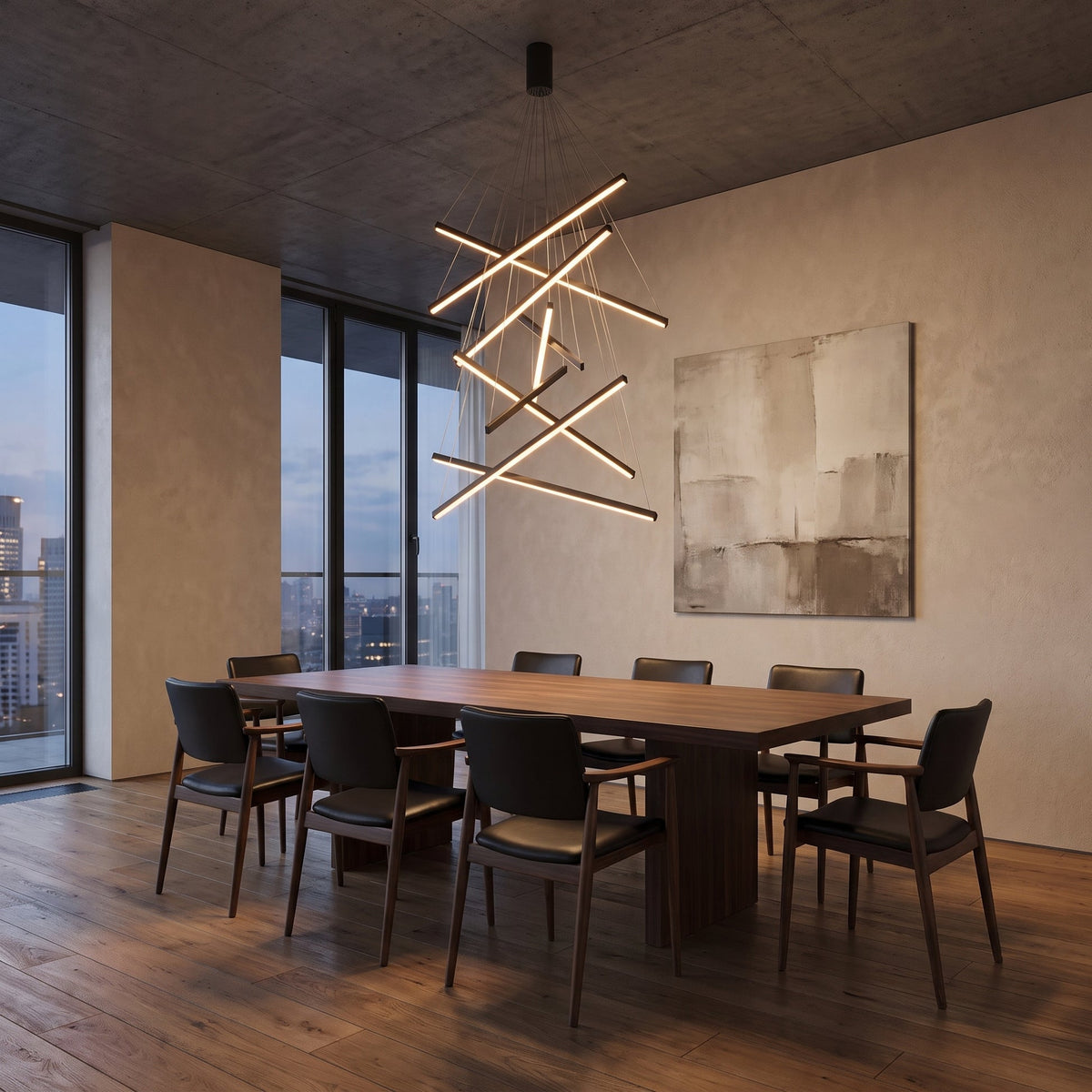 Geometric Multi-Bar LED Chandelier – Sculptural Hanging Lighting