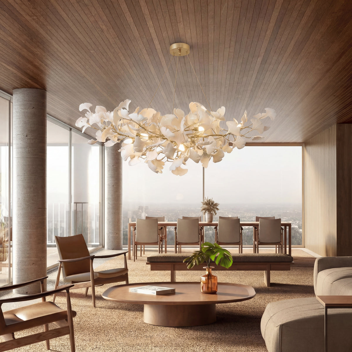 Ginkgo Chandelier – Elegant Floral Ceramic Lighting