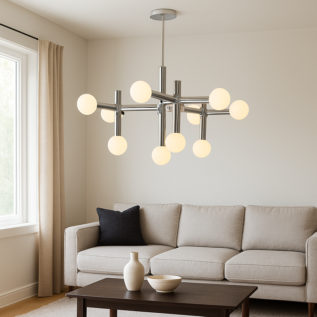 Modern Globe Chandelier – Contemporary Metal and Glass Lighting